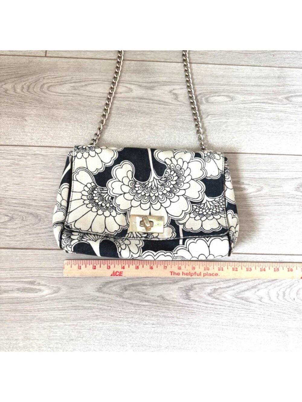 Kate Spade Women's Handbag Japanese Floral Canvas Rare Find Bethany Black Cream - Picture 8 of 11
